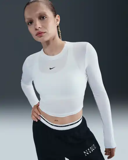 Nike Women's White Long-Sleeve Cropped Top